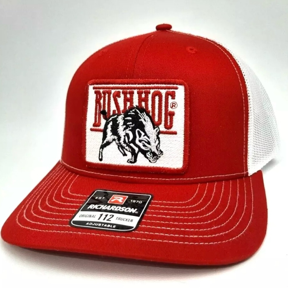 Bush Hog Patch Richardson 112 Trucker Mesh Snapback Cap Hat Red White
